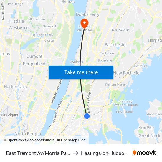 East Tremont Av/Morris Park Av to Hastings-on-Hudson, NY map