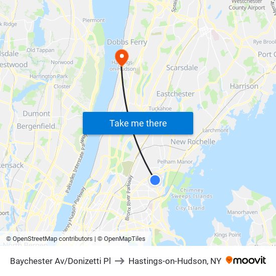 Baychester Av/Donizetti Pl to Hastings-on-Hudson, NY map