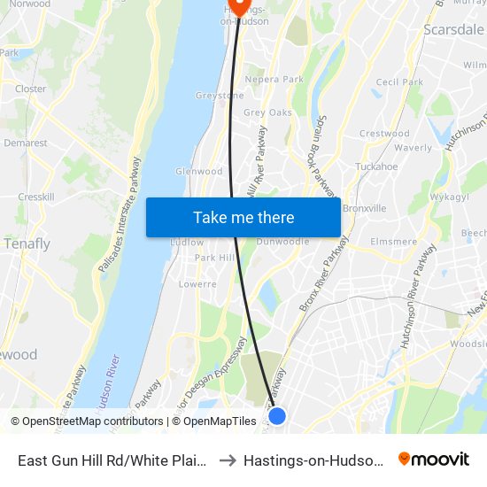 East Gun Hill Rd/White Plains Rd to Hastings-on-Hudson, NY map