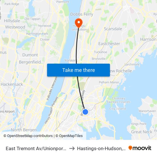 East Tremont Av/Unionport Rd to Hastings-on-Hudson, NY map