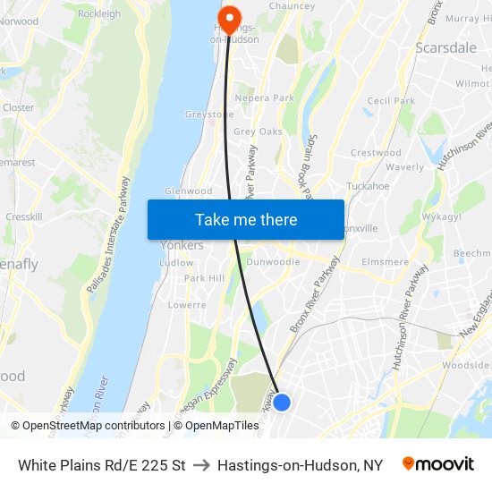 White Plains Rd/E 225 St to Hastings-on-Hudson, NY map