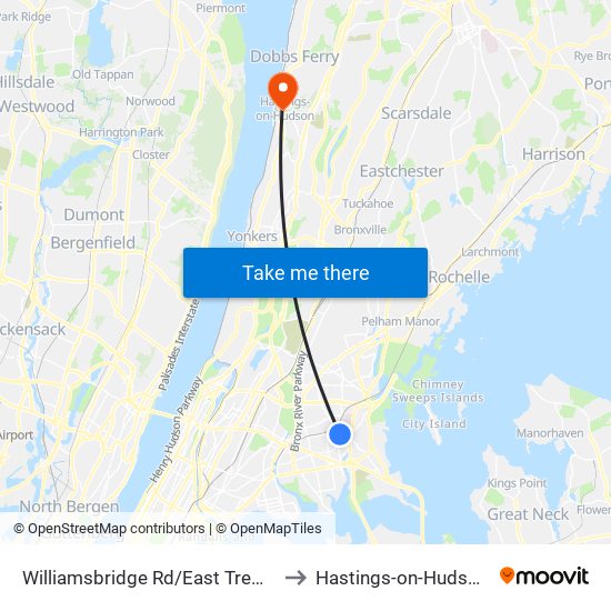 Williamsbridge Rd/East Tremont Av to Hastings-on-Hudson, NY map
