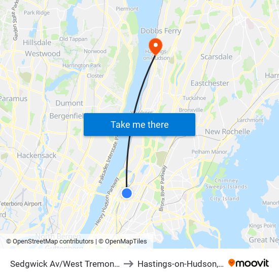 Sedgwick Av/West Tremont Av to Hastings-on-Hudson, NY map