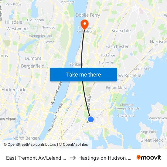 East Tremont Av/Leland Av to Hastings-on-Hudson, NY map