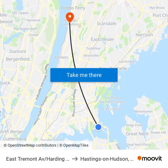 East Tremont Av/Harding Av to Hastings-on-Hudson, NY map