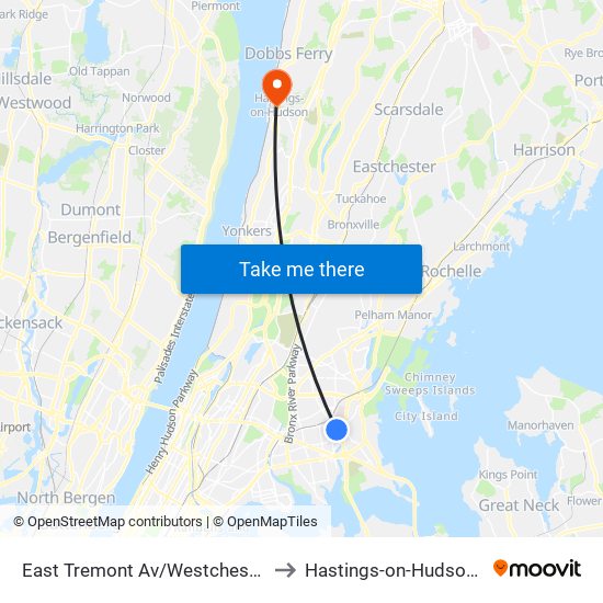 East Tremont Av/Westchester Av to Hastings-on-Hudson, NY map