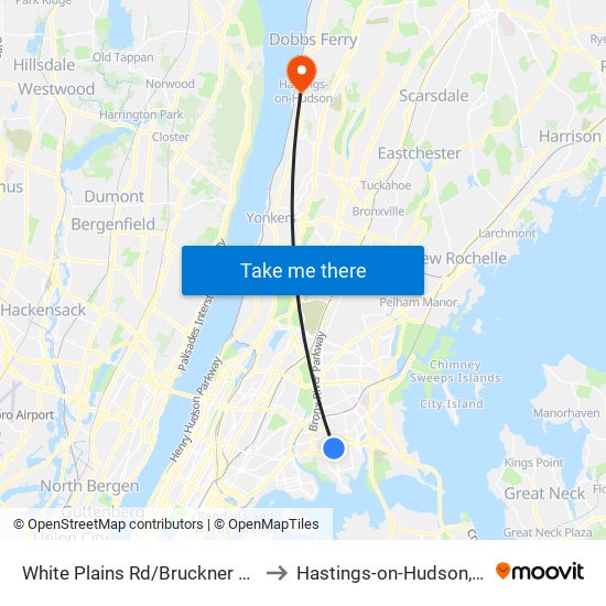White Plains Rd/Bruckner Blvd to Hastings-on-Hudson, NY map
