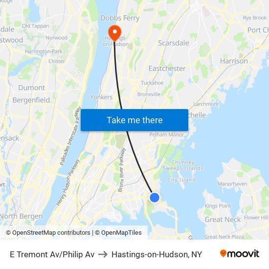 E Tremont Av/Philip Av to Hastings-on-Hudson, NY map