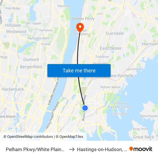 Pelham Pkwy/White Plains Rd to Hastings-on-Hudson, NY map