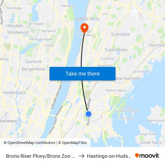 Bronx River Pkwy/Bronx Zoo Entrance to Hastings-on-Hudson, NY map