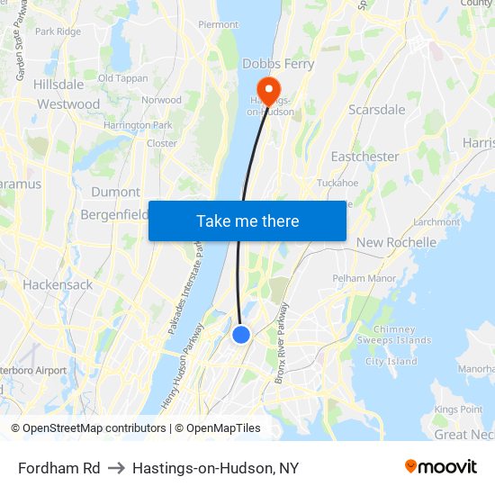 Fordham Rd to Hastings-on-Hudson, NY map