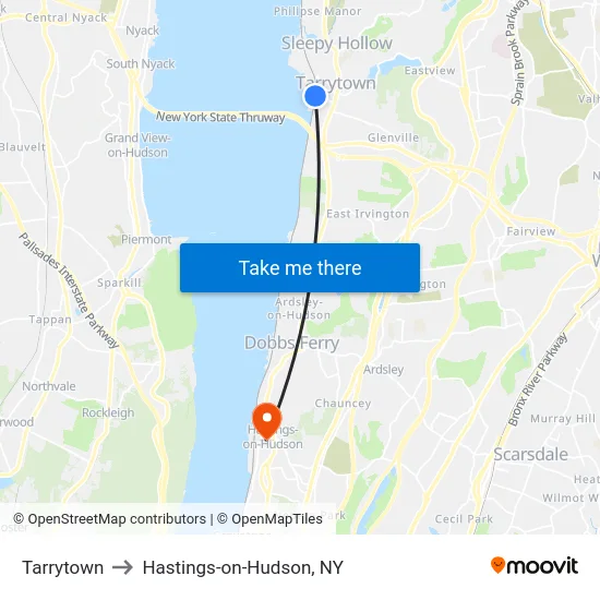 Tarrytown to Hastings-on-Hudson, NY map