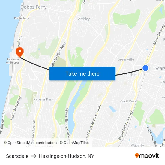 Scarsdale to Hastings-on-Hudson, NY map