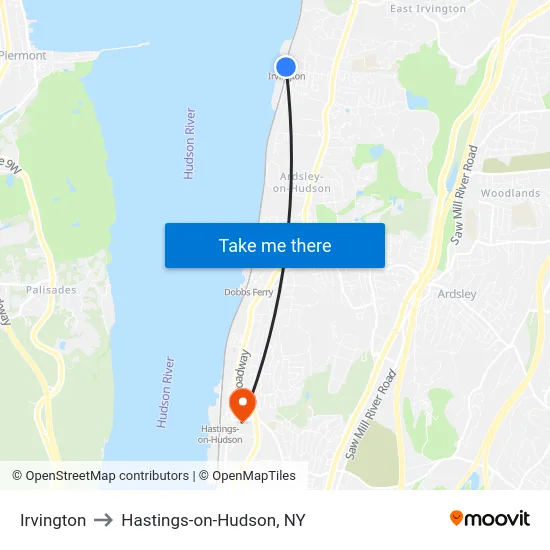 Irvington to Hastings-on-Hudson, NY map
