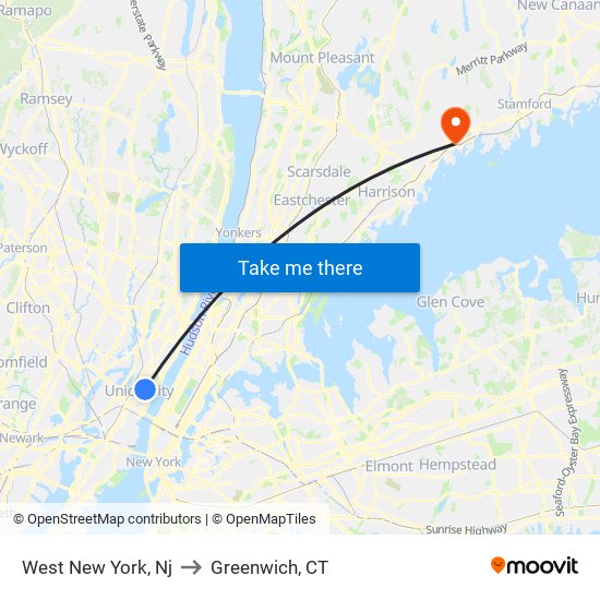 West New York, Nj to Greenwich, CT map