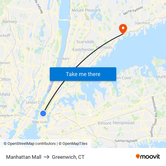 Manhattan Mall to Greenwich, CT map