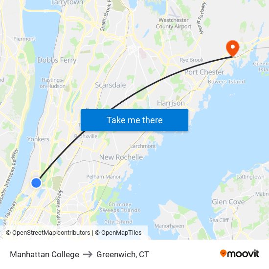 Manhattan College to Greenwich, CT map