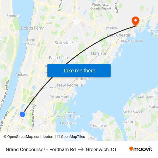 Grand Concourse/E Fordham Rd to Greenwich, CT map