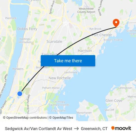 Sedgwick Av/Van Cortlandt Av West to Greenwich, CT map