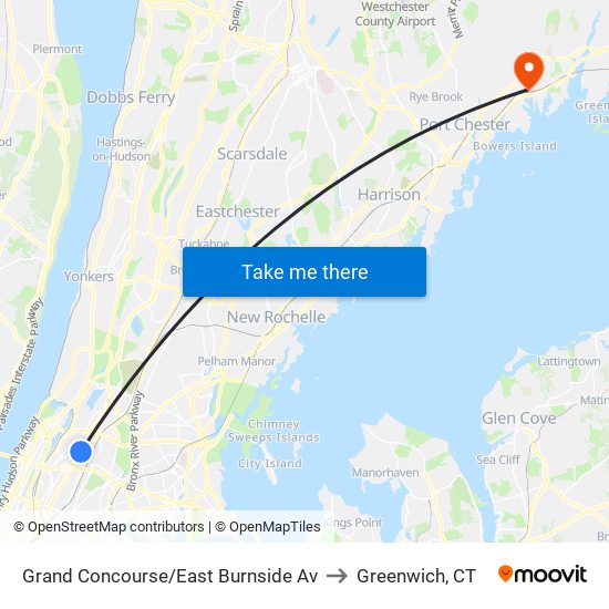 Grand Concourse/East Burnside Av to Greenwich, CT map