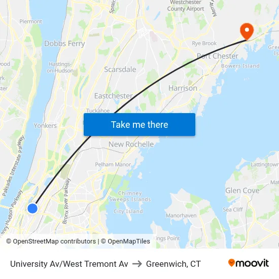 University Av/West Tremont Av to Greenwich, CT map