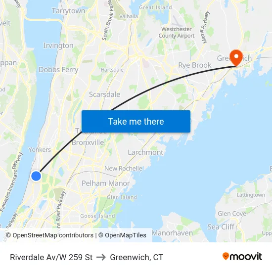 Riverdale Av/W 259 St to Greenwich, CT map