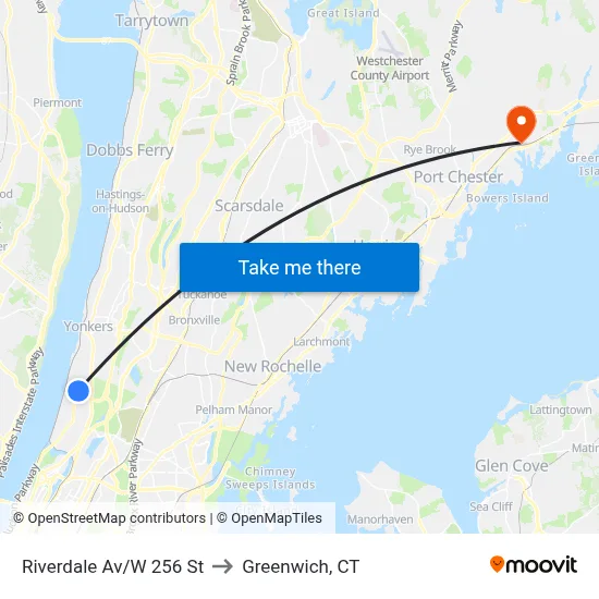 Riverdale Av/W 256 St to Greenwich, CT map