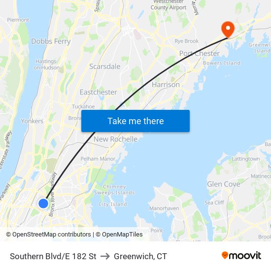 Southern Blvd/E 182 St to Greenwich, CT map