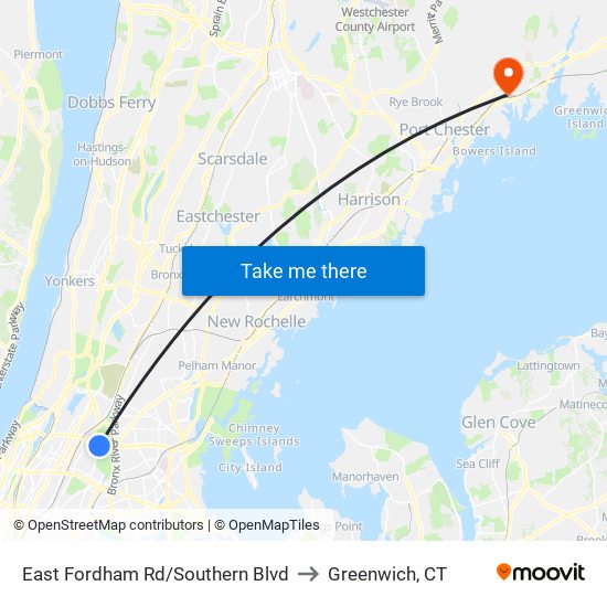 East Fordham Rd/Southern Blvd to Greenwich, CT map