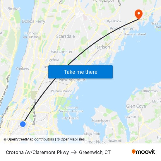 Crotona Av/Claremont Pkwy to Greenwich, CT map