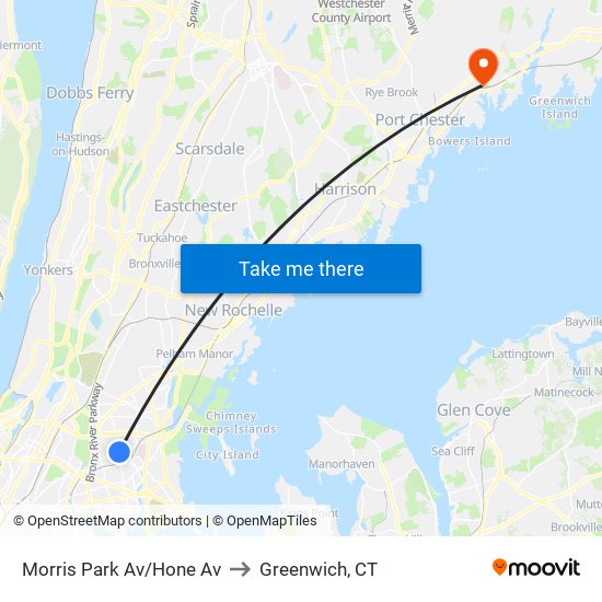 Morris Park Av/Hone Av to Greenwich, CT map