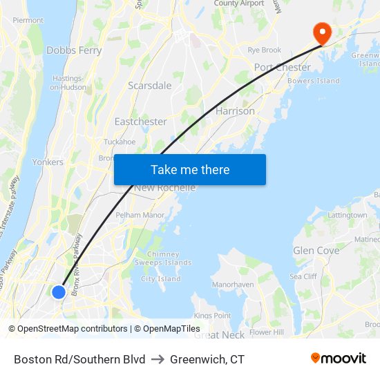 Boston Rd/Southern Blvd to Greenwich, CT map