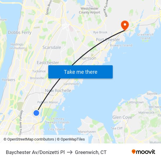 Baychester Av/Donizetti Pl to Greenwich, CT map