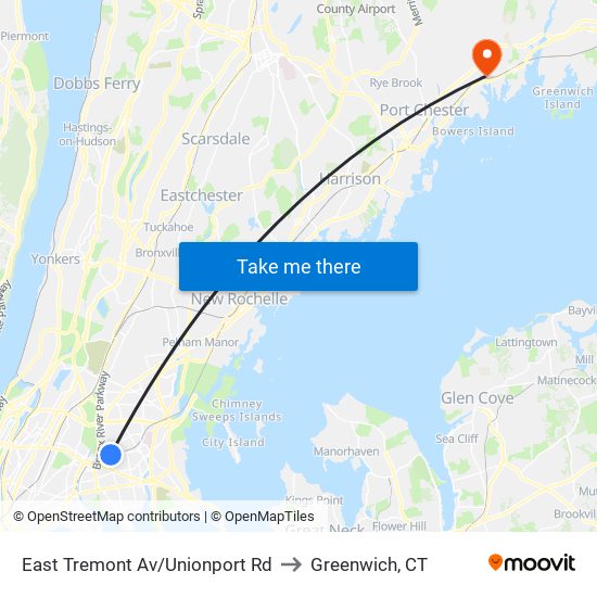 East Tremont Av/Unionport Rd to Greenwich, CT map