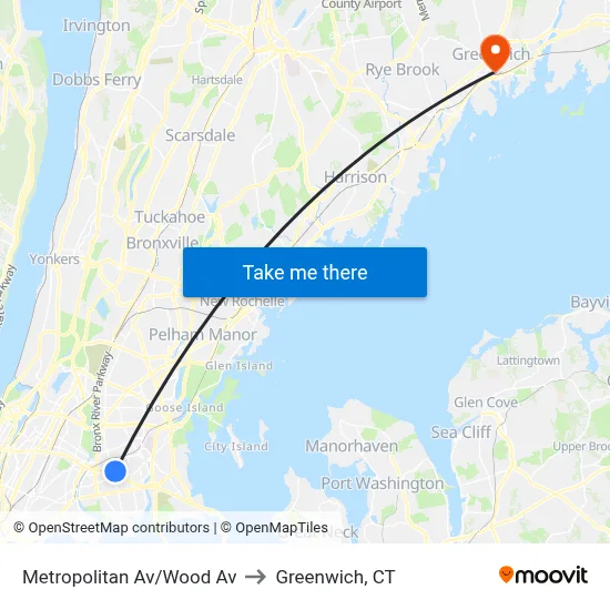 Metropolitan Av/Wood Av to Greenwich, CT map