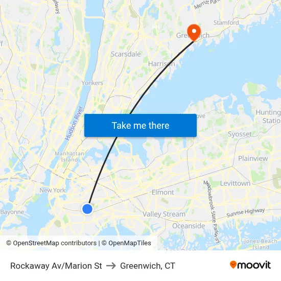 Rockaway Av/Marion St to Greenwich, CT map