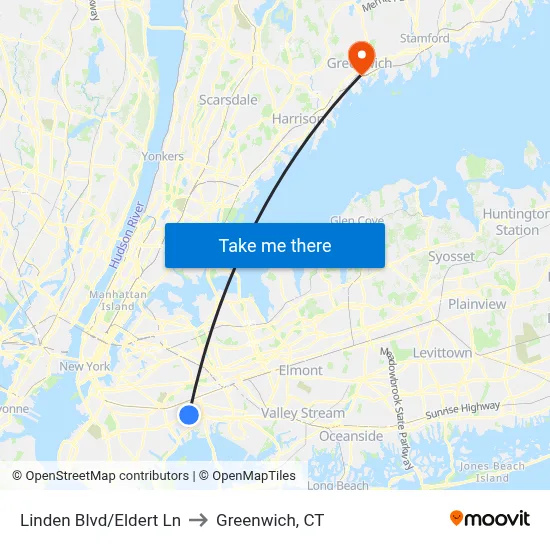 Linden Blvd/Eldert Ln to Greenwich, CT map