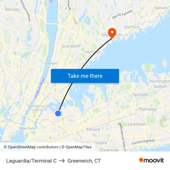 Laguardia/Terminal C to Greenwich, CT map