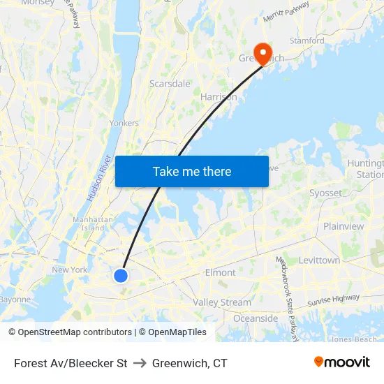 Forest Av/Bleecker St to Greenwich, CT map