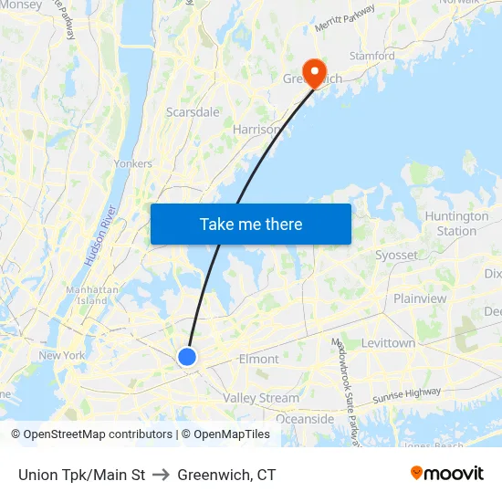 Union Tpk/Main St to Greenwich, CT map
