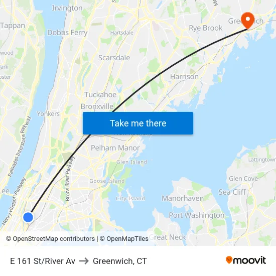 E 161 St/River Av to Greenwich, CT map