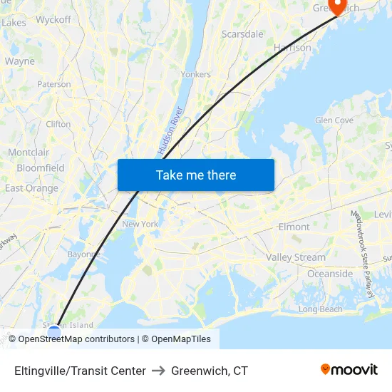 Eltingville/Transit Center to Greenwich, CT map