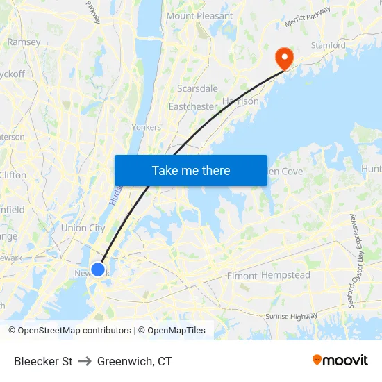 Bleecker St to Greenwich, CT map