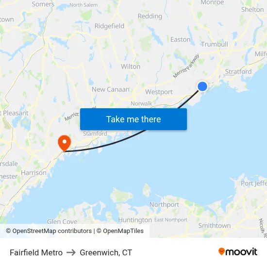 Fairfield Metro to Greenwich, CT map