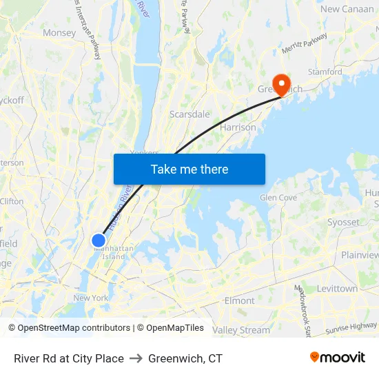 River Rd at City Place to Greenwich, CT map