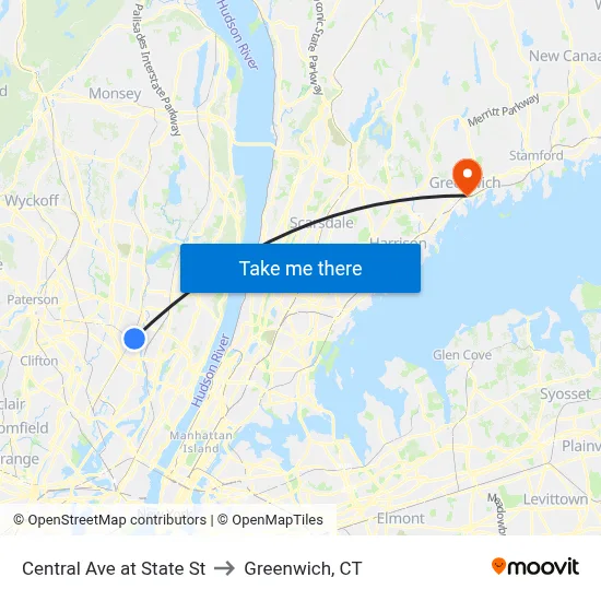 Central Ave at State St to Greenwich, CT map