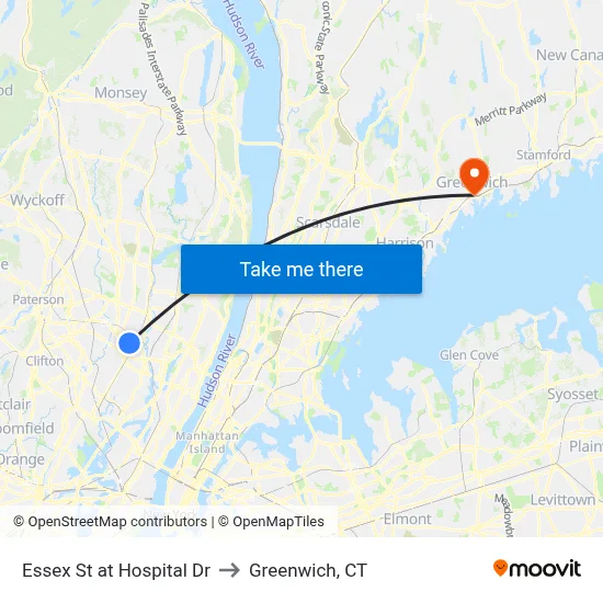 Essex St at Hospital Dr to Greenwich, CT map