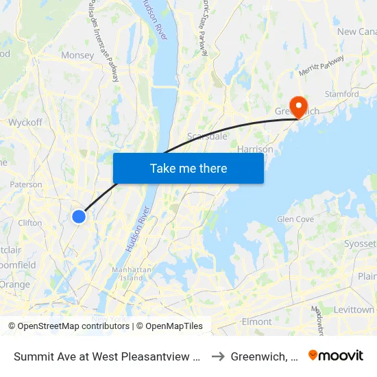 Summit Ave at West Pleasantview Ave to Greenwich, CT map