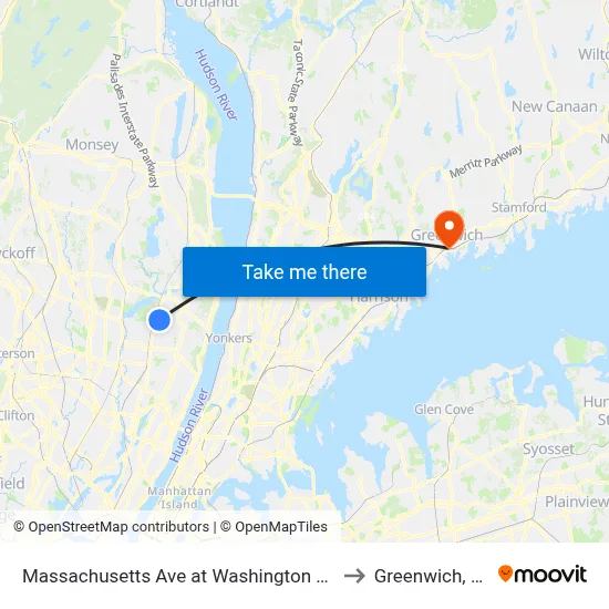 Massachusetts Ave at Washington Ave to Greenwich, CT map