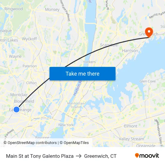 Main St at Tony Galento Plaza to Greenwich, CT map